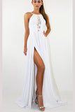 Flowy Straps Backless Side Split Chiffon Prom Dresses N1376
