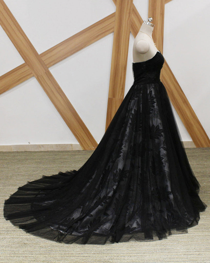 Black Lace Strapless Long Sweet 16 Prom Dresses Long Tulle Graduation Dresses N1471