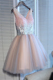 A Line Sequines V-Neck Tulle Mini Homecoming Dresses
