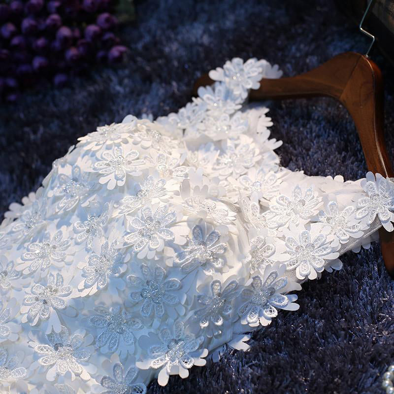 A Line White Sleeveless Appliqued Flower Homecoming Dresses