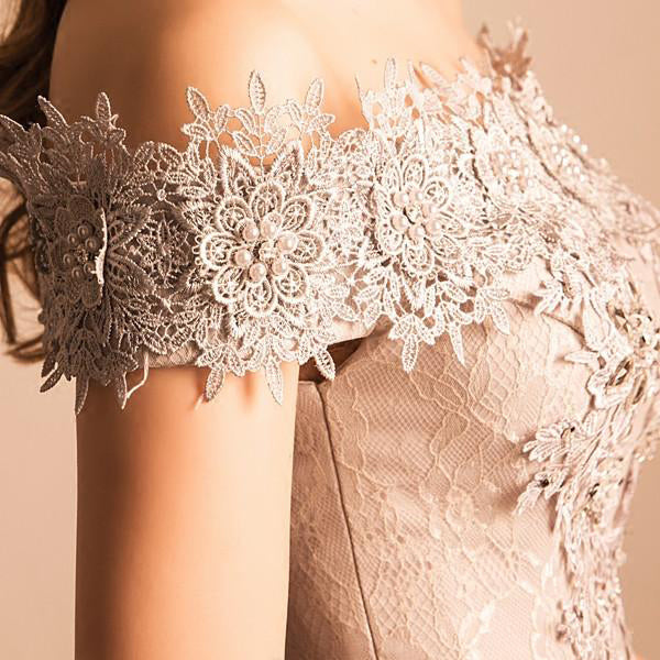 Lace Appliques Off-the-shoulder Tulle Beading Homecoming Dresses N252