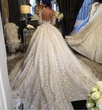Vintage Appliqued Half Sleeve Flowers Ball Gown Luxury Tulle Wedding Dresses N133