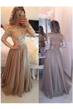 A Line Sheer Neckline Long Sleeves Prom Dresses Evening Dresses N04