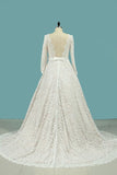 Vintage Long Sleeves Lace Wedding Dresses with Sash A Line Backless Bridal Dresses N939