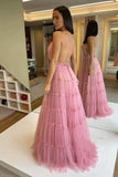 A Line Tulle Open Back Formal Prom Dress Graduation Dress PM201