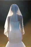Two Tiers Tulle Bride Ribbon Edge Ivory Wedding Veils with Comb V016
