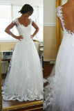 A Line Lace White Straps See-through Sleeveless Wedding Gowns N125