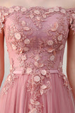 Pink Off the Shoulder Short Tulle Homecoming Dresses with Appliques N1681