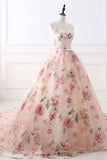 Ball Gown Print Prom Dress Lace Up Back Appliques Long Quinceanera Dress N1512