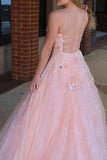 Spaghetti Straps Pink Appliques Beading Formal Prom Gown
