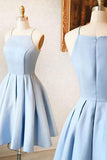 A Line Spaghetti Straps Light Blue Satin Homecoming Dresses ED90