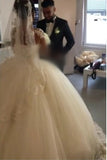 See-through Wedding Dresses Sheer Long Sleeves Ivory Wedding Gown Lace Appliques Ball Gowns