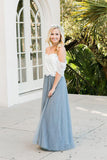Two Piece Floor Length Prom Dresses with Lace 2 Piece Off Shoulder Tulle Bridesmaid Dresses N1452