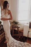 Ivory Princess Lace Beach Wedding Dress,Mermaid Open Back Wedding Dress,Bridal Gown,N229