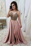 Sparkly Spaghetti Strap Satin Prom Dresses with Beading N1540