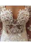 Elegant Beading Lace Long Sleeve Sheer Neck Ball Gown Wedding Dresses N1796