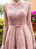 Pink Lace Appliqued Tea Length Homecoming Dresses