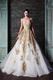 Gorgeous Sweetheart with Gold Beading Appliques Tulle Wedding Dresses N1454