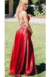 Simple Red Spaghetti Strap Formal Dresses with Pockets Sexy Long Prom Dresses N1615