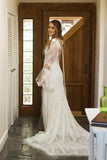 Boho V-Neck Beach Wedding Dresses with Long Sleeves Unique Lace Wedding Dresses N1830