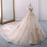 Gorgeous Off the Shoulder Ball Gown Wedding Dresses Long Appliques Bridal Dresses N1528