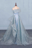 Gorgeous Strapless Puffy Prom Dress, Glitter Sheath Evening Dress with Detachable Train N2335