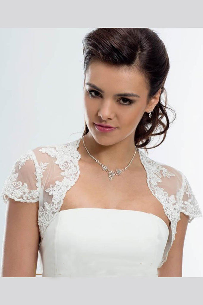 Cap Sleeve Lace Bolero Jacket Ivory Lace Bridal Top  Lace Appliques Wedding Jacket JK019