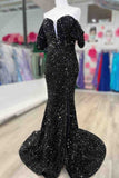 Mermaid Off-the-shoulder Sparkly Sequined Prom Dress with Side Slit OK1957