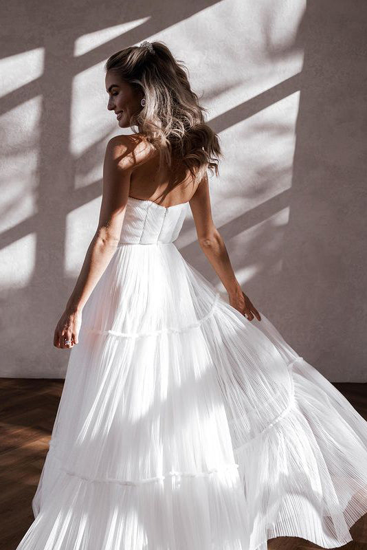 Cute A Line Strapless White Tulle Tutu Wedding Dresses N113