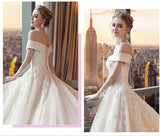 Gorgeous Off the Shoulder Lace Long Train Princess Wedding Dresses