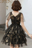 Black V-Neck Tulle Homecoming Dresses with Sleeves N2144