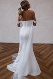Charming Mermaid Off the Shoulder Sequins Wedding Dresses with Slit N085