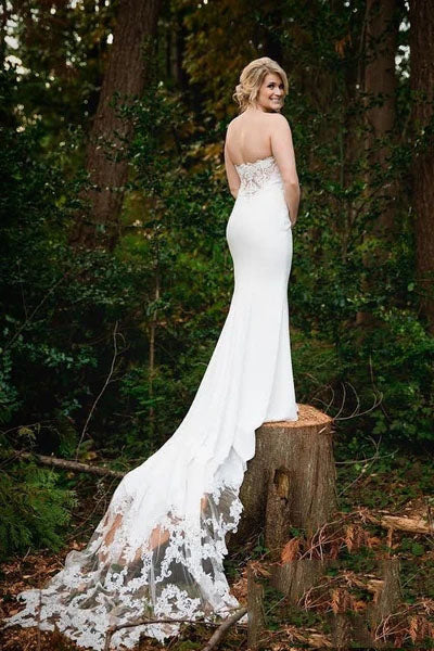 Botanical Sweetheart Mermaid Lace Wedding Dresses with Long Train N2556