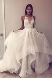 A Line Sleeveless Tulle Prom Dress with Lace Appliques, Cheap Beach Wedding Dress N2443