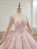 Ball Gown Long Sleeves Lace Prom Dress Gorgeous Wedding Dress Quinceanera Dress N2654