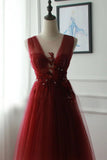 A Line V-Neck Tulle Ombre Prom Dress Appliqued Party Dress N2447