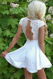 White Cap Sleeves Open Back Lace Homecoming Dresses N1802