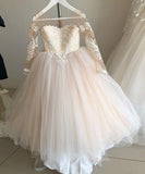 Long Sleeve Tulle Flower Girl Dresses with Lace Flower Girl Dresses with Bowknot F041