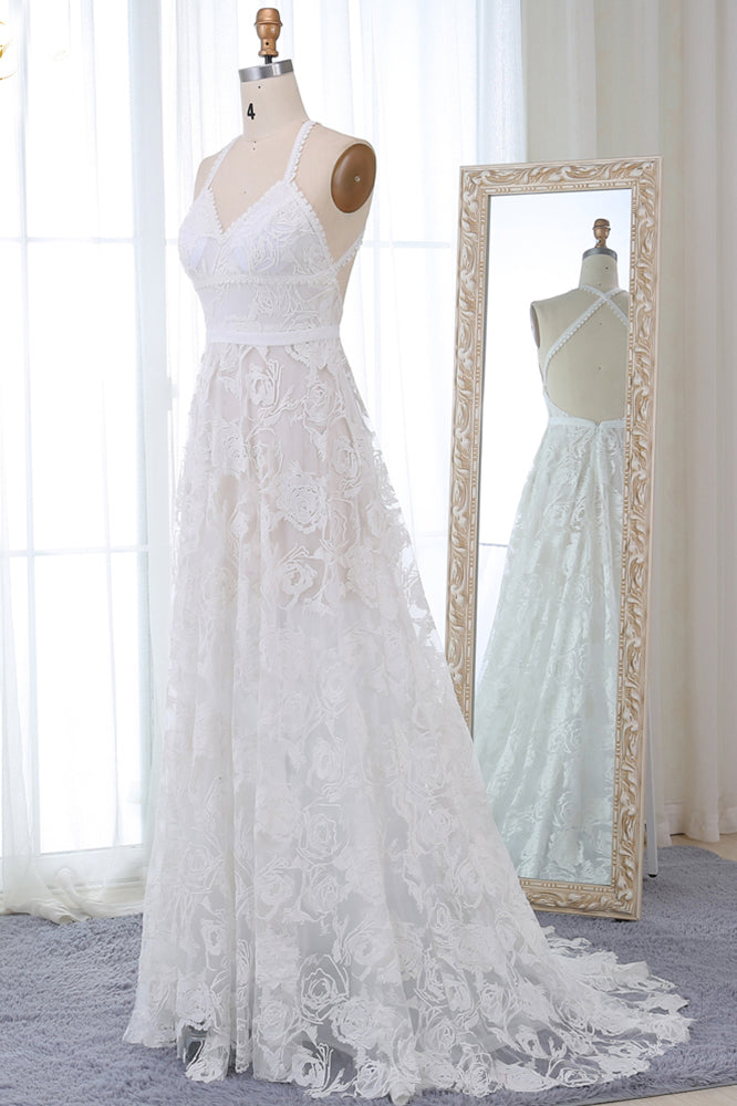 Straps Long Lace Wedding Dresses Charming Lace Beach Wedding Dresses N2274