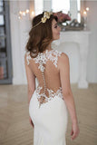 Stunning See-through Mermaid Sleeveless Lace Appliques Court Train Wedding Dresses N465