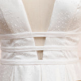 Deep V-Neck Sleeveless Bridal Dresses Backless Long A Line Wedding Dresses N2270