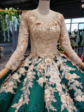 Ball Gown Long Sleeves Floor Length Prom Dress with Appliques Quinceanera Dress N2385