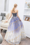 Ombre Puffy Strapless Sparkly Prom Dresses Sexy Long Party Dresses N2315
