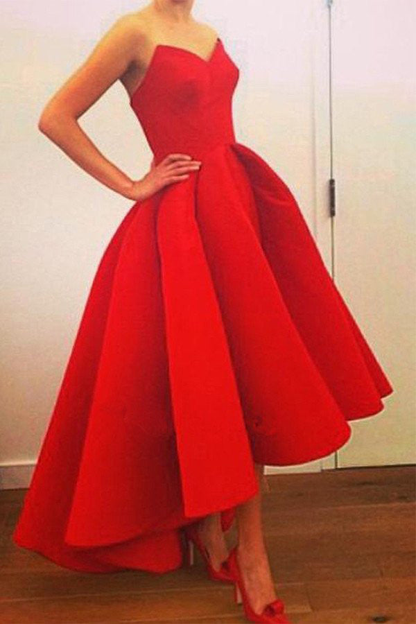 Sweetheart Prom Dress, Red Prom Dresses,High-low Prom Gown,Strapless Prom Dress,Short Prom Dress,Red Homecoming Dress,Sexy Formal Dress With Ruffles