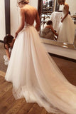Ivory Backless Spaghetti Straps Tulle Beach Wedding Dresses Lace Applique Bridal Dresses N2415