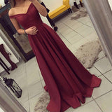 Burgundy Off The Shoulder Long Prom Dress OK133
