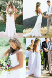 Boho Spaghetti Straps Wedding Dresses Long Lace Beach Wedding Gown N960