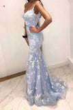 Sexy Spaghetti Straps Mermaid Prom Dresses with Lace Appliques N2393