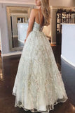 Floor Length Spaghetti Straps Backless Beach Wedding Dresses With Appliques N2416