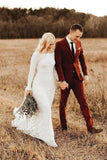 Ivory Long Sleeve Rustic Bridal Dresses Backless Sheath Beach Wedding Dresses N2261